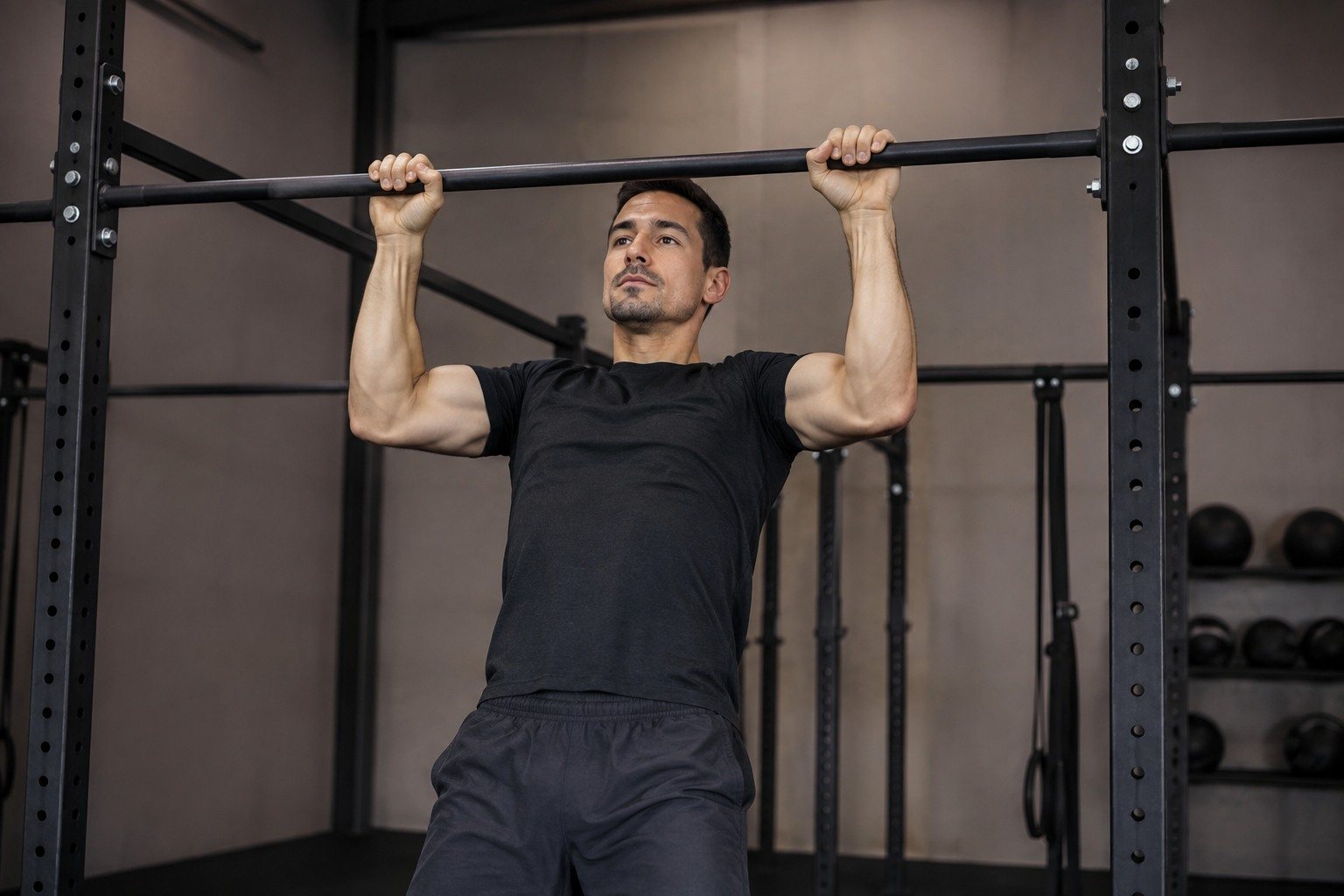 Tres posiciones de agarre en una barra de entrenamiento